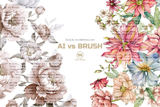 AI generated flowers vs hand painted watercolour flowers